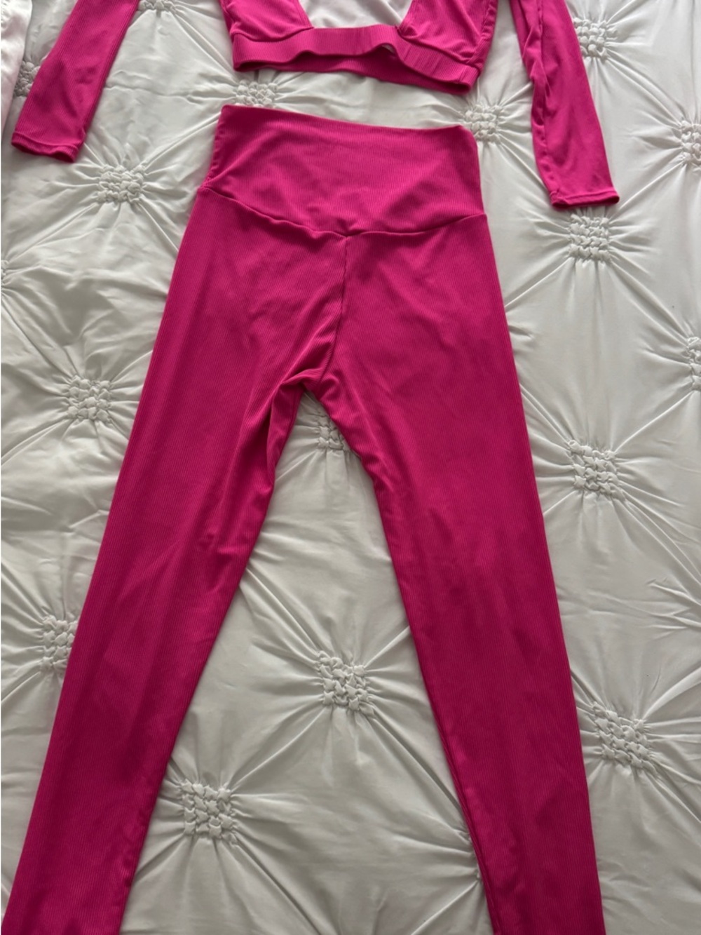 ALO Yoga Hot Pink Ribbed Bralette with White Logo - Picture 3 of 8